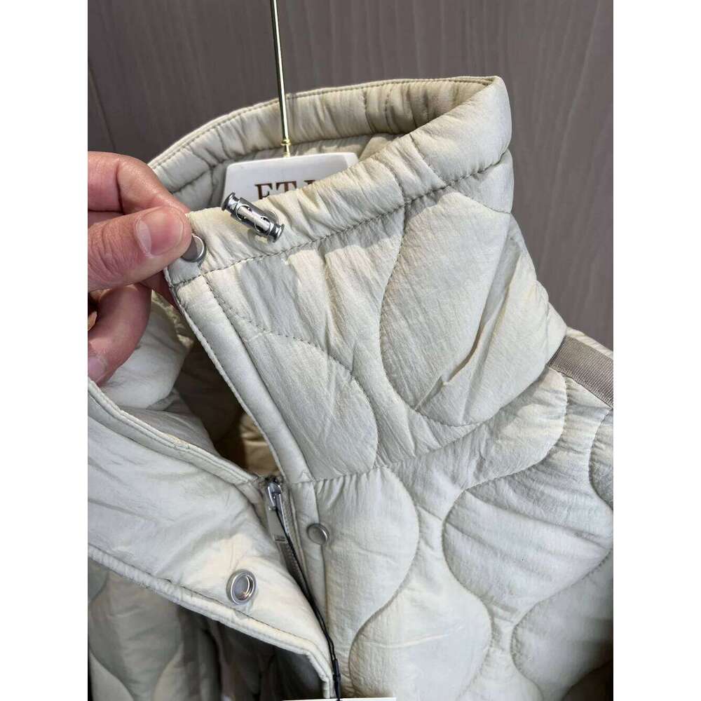 Quilted coat ETJ traf QUILTED JACKET WITH TIES new beige drawstring high neck pocket clip cotton jacket for women