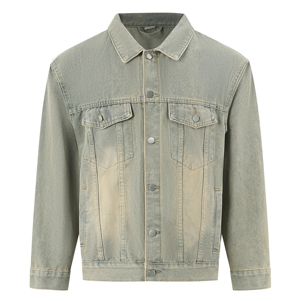 Men Classic Denim Jacket All Match Pure Color Coat Casual Cotton Jean Outerwear Vintage Blue Gray Black 250516