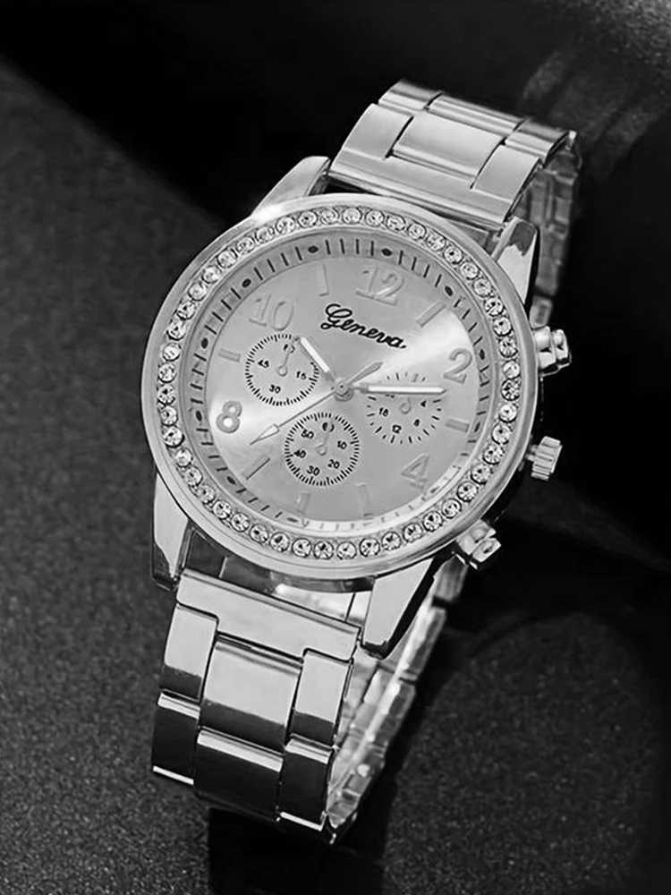 6pcs Fashionable and Versatile WOMENS Quartz Watch with Diamond Inlay Bracelet Necklace Earrings Ring SetXJ250527