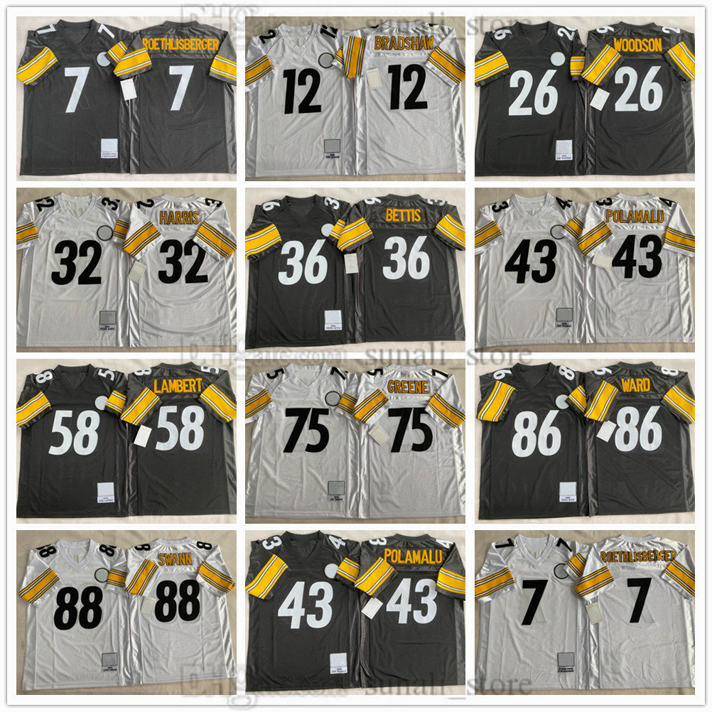 Retro Football Jerseys Ben Roethlisberger Terry Bradshaw Rod Woodson Franco Harris Jerome Bettis Troy Polamalu Jack Lambert Joe Greene Hines Ward Swann Stitched