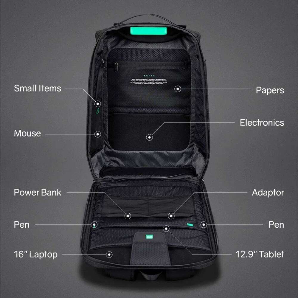 Korin HubPack 33+Gift Box Anti-theft Anti-Cut Backpack For Men Women 16 inch Laptop Waterproof Magnetic 180° Open USB Charge