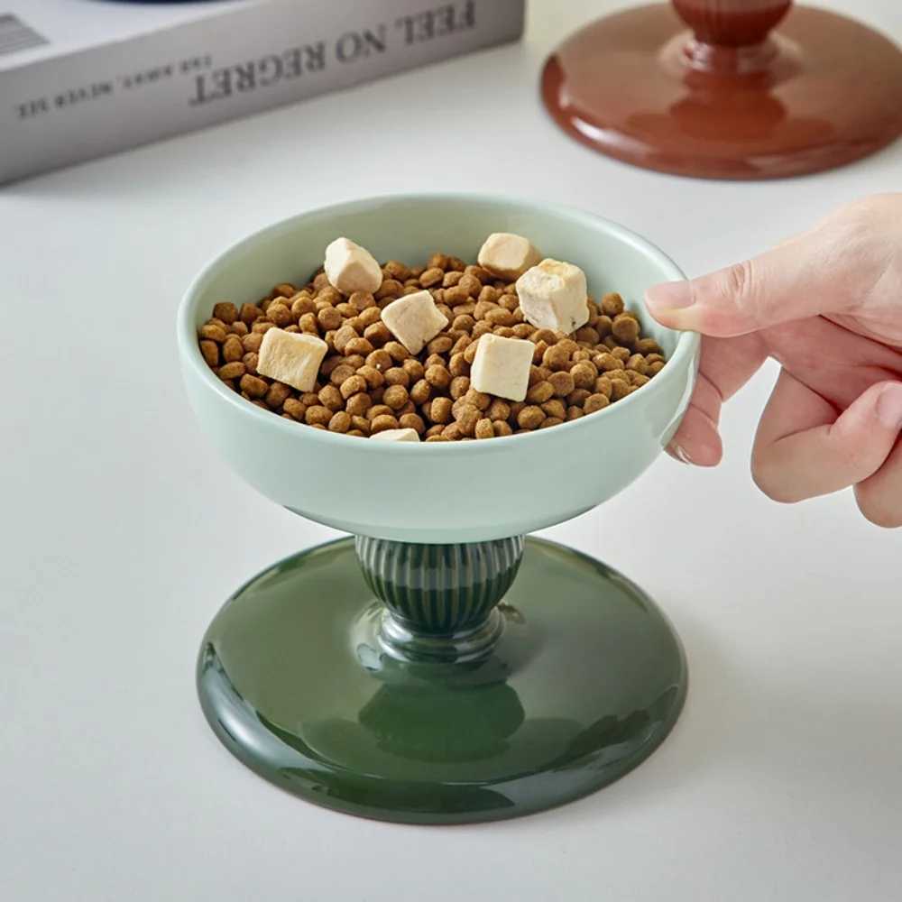 Elevated ceramic pet bowl for cats and dogs pet drinking bowl neck-friendly design anti-tipping base promote healthy digesti Y250528