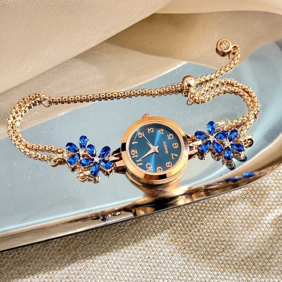 Live burst new diamond set flowers color diamond simple fashion pull bracelet watch womens watchXJ250527