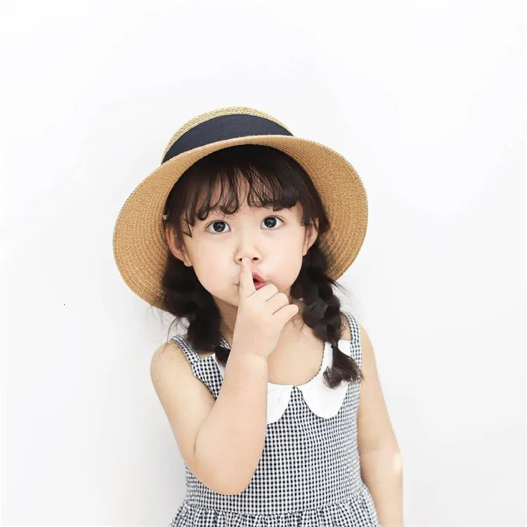 Spring Summer Mother Daughter Straw Plaited Bucket Hat Cap Beach Holiday Round Top Outdoor Bow Sunhat Kids Girls Hats and Caps 250528