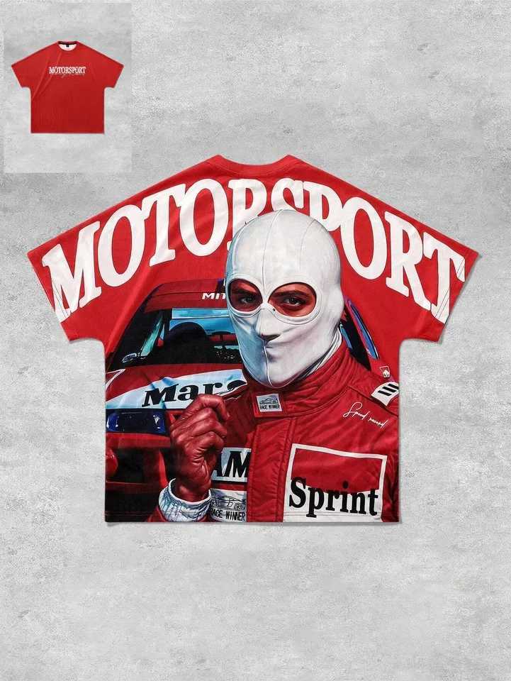Racing Car T-shirt Mens Summer Round Neck Letter Print Short Pullover Y2k Sweater Model Loose Leisure Outdoor Strt Clothes X250528