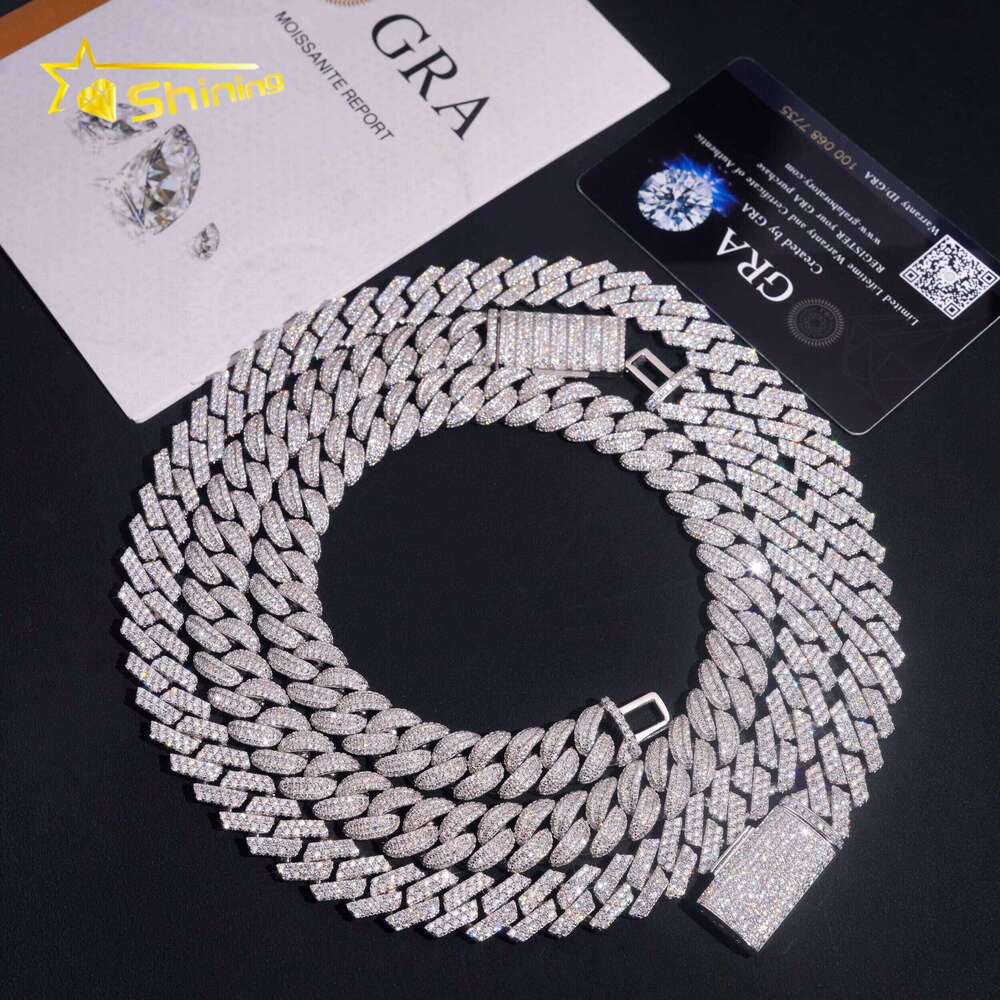 Promotion Sales RTS Hip Hop Jewelry 13mm Solid Sterling Sier Men Necklace Iced Out VVS Moissanite Cuban Link Chain
