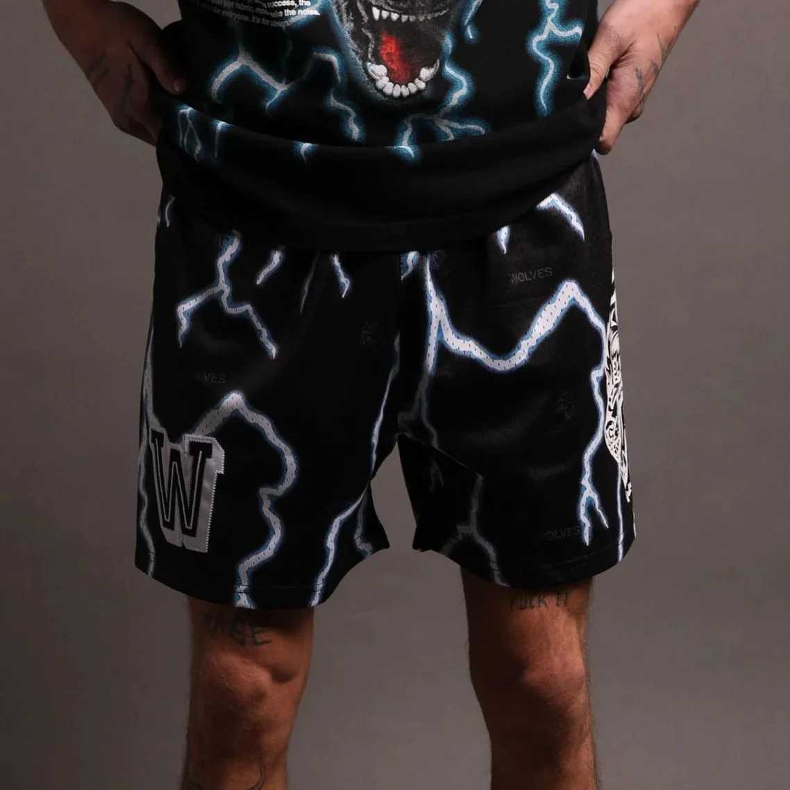 Men Mesh Sports Shorts Summer Basketball Fitness Running Short Pants 3D Printing Lightning Pattern Training Bermuda Man Shorts X250528