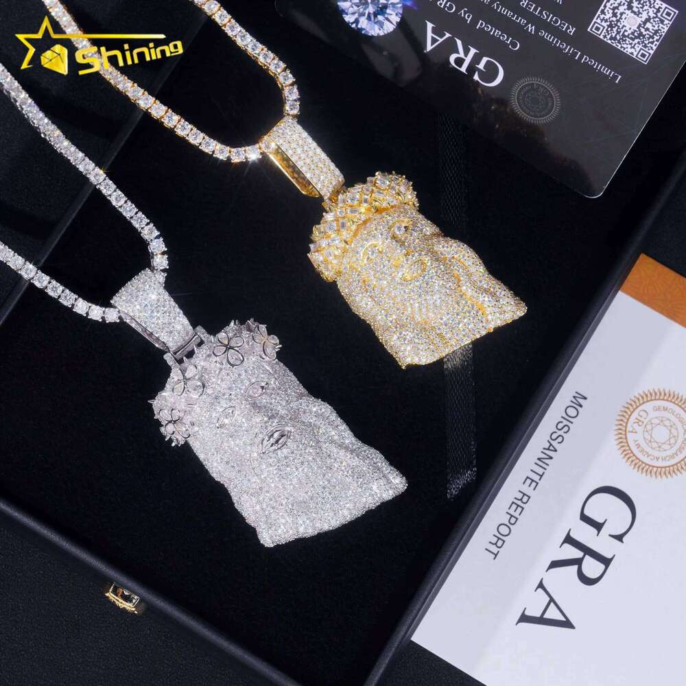 Fine Jewelry Sterling Sier Gold Plated Dia Iced Out Hip Hop 2.5" Custom Moissanite Pendant Jesus