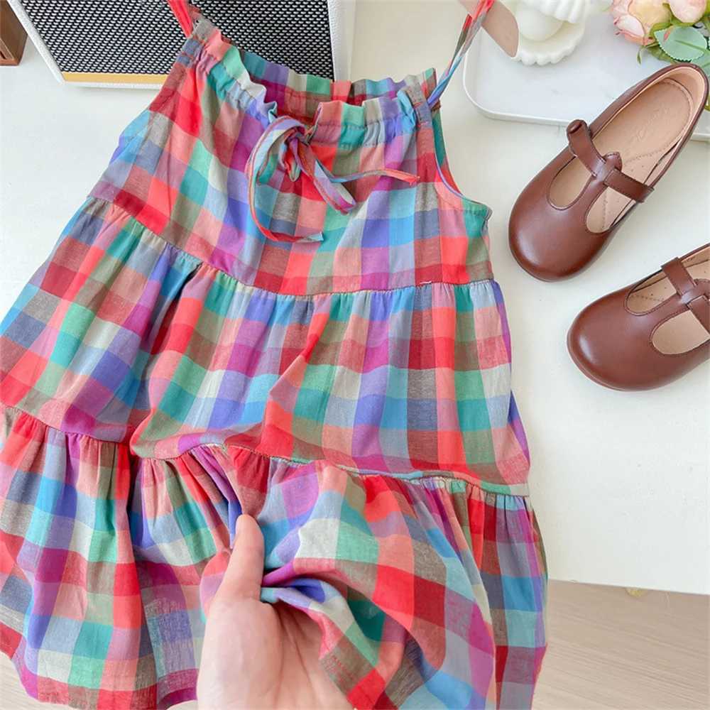 Bear Leader Girls Set 2023 Summer New Casual Dress Colorful Plaid Strap Dress Sleeveless Princess Dress Girls Fashion Dress X250528