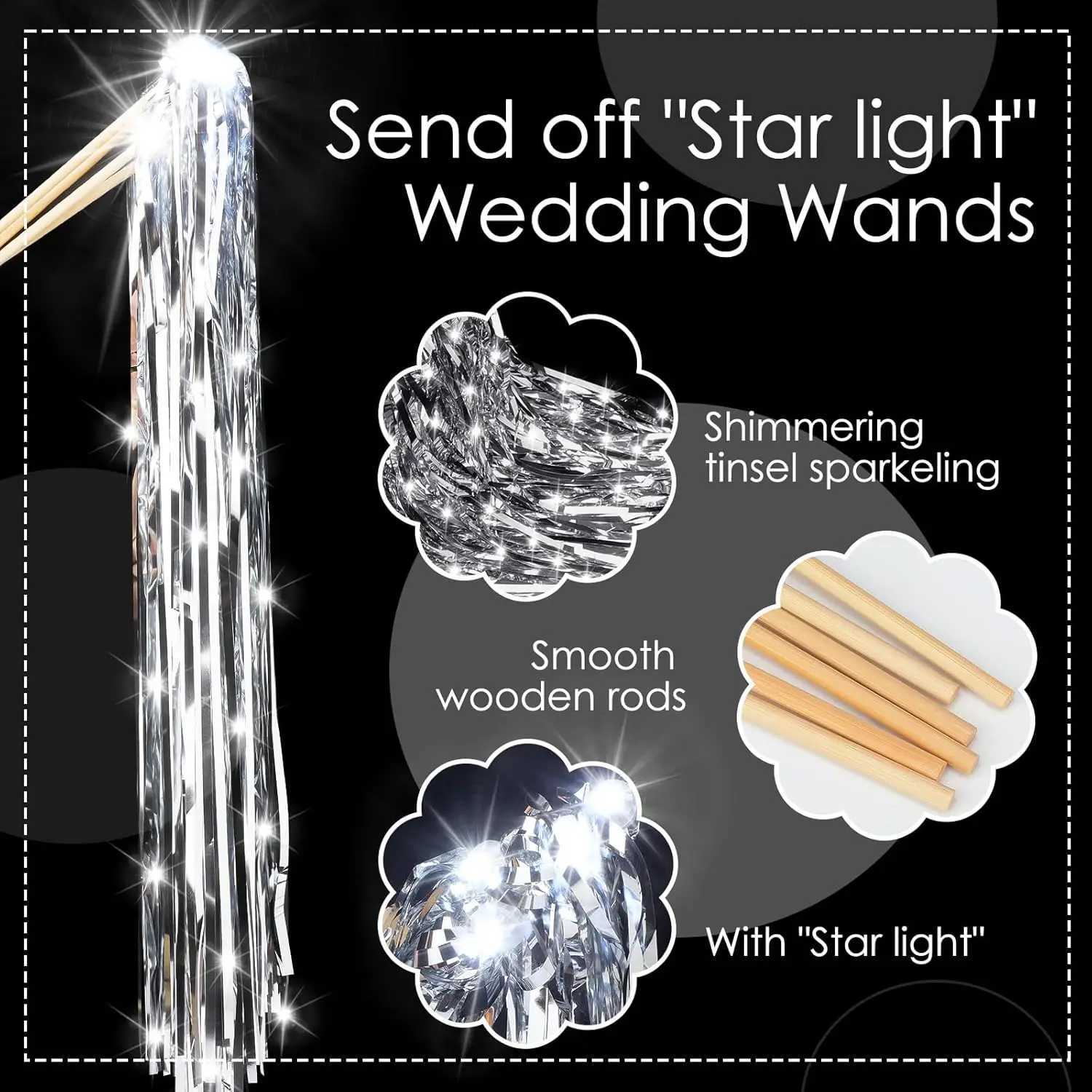 36-200PCS Lighted Wedding Wands LED Tinsel Wedding Wand Light up Wedding Streamers for Baby Shower Birthday Party Favors W250528