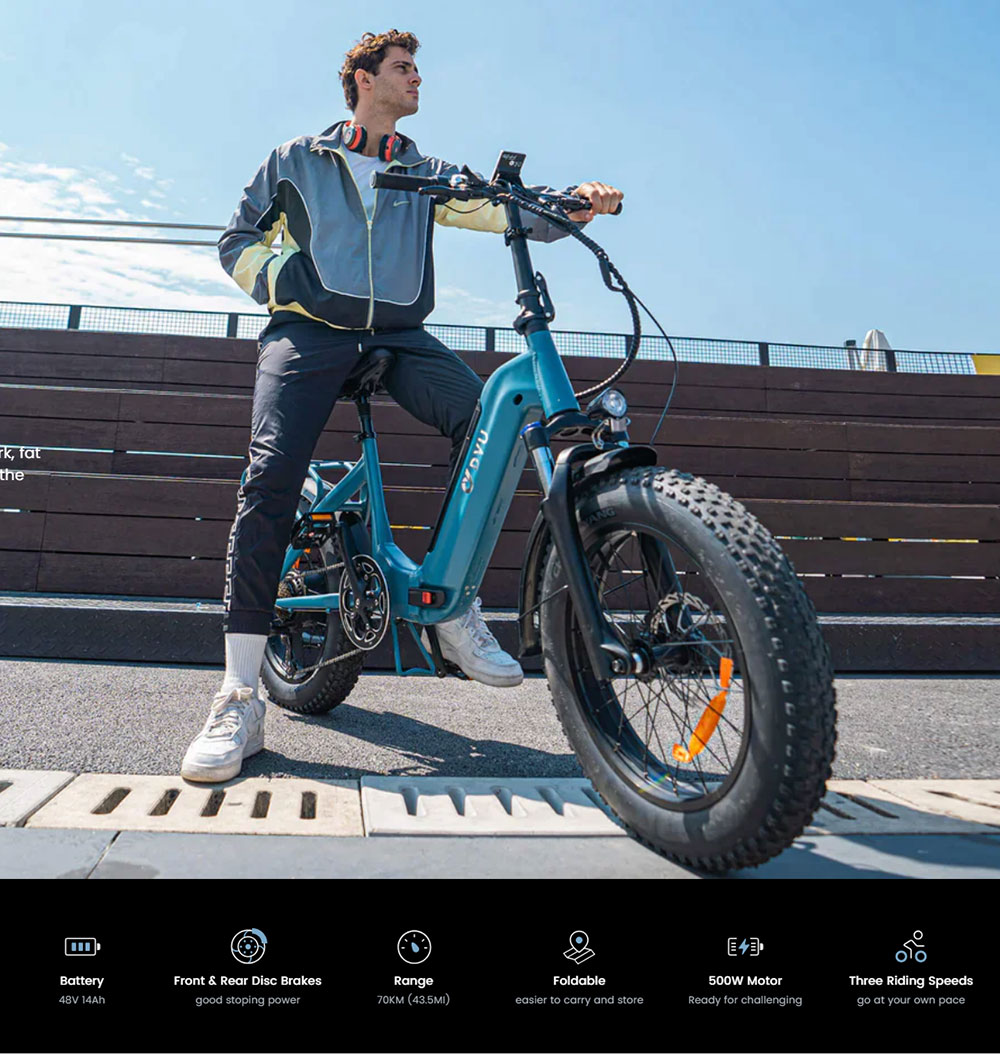 UK Stock 2025 20 inch DYU FF500 Folding E-Bike 250W 48V/14AH Electric bike for Adults 75KM Long range 4.0 Fat tyre ebike 25km/h Fatbike