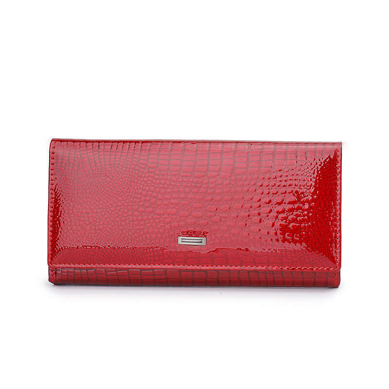 Fashion Magnetic Buckle Large Capacity Women's Patent Genuine Leather Wallet Long Multi-Card Slot Coin Purse Clutch