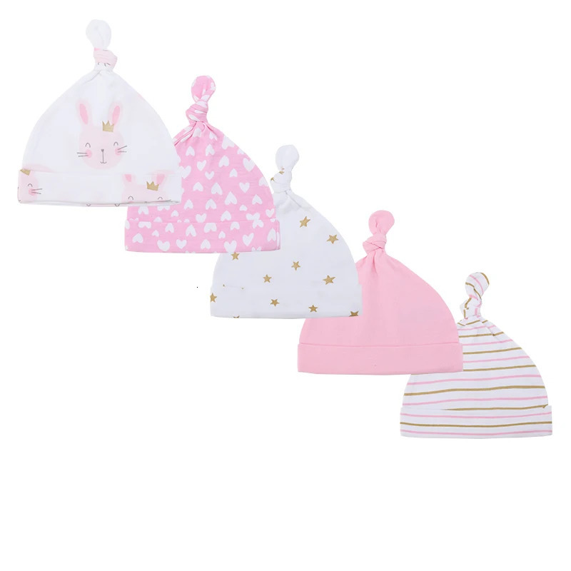 Kiddiezoom 5Pcs/Lot Cartoon Unisex born Boy Girls Hats Cotton Soft Elastic Infant Bonnet Caps Accessories 250528