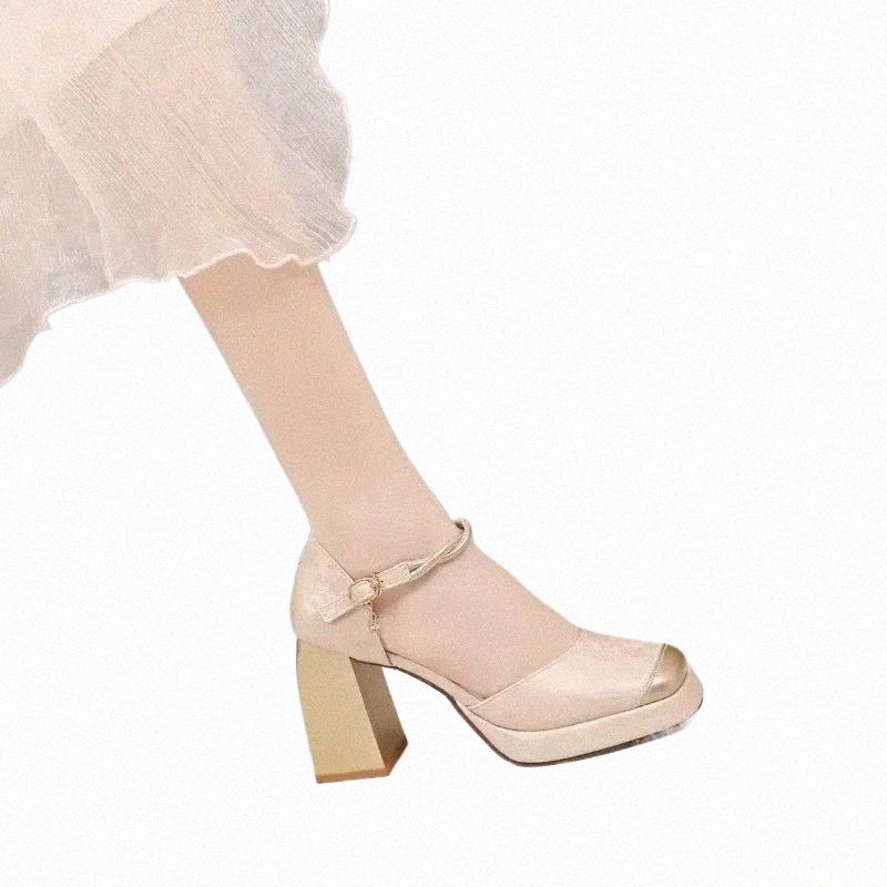 Female Autumn Women Pumps Oneword Buckle Square Toe Mixed Colors Water Proof Fi Dr Sexy High Heels 240613 r2b9#