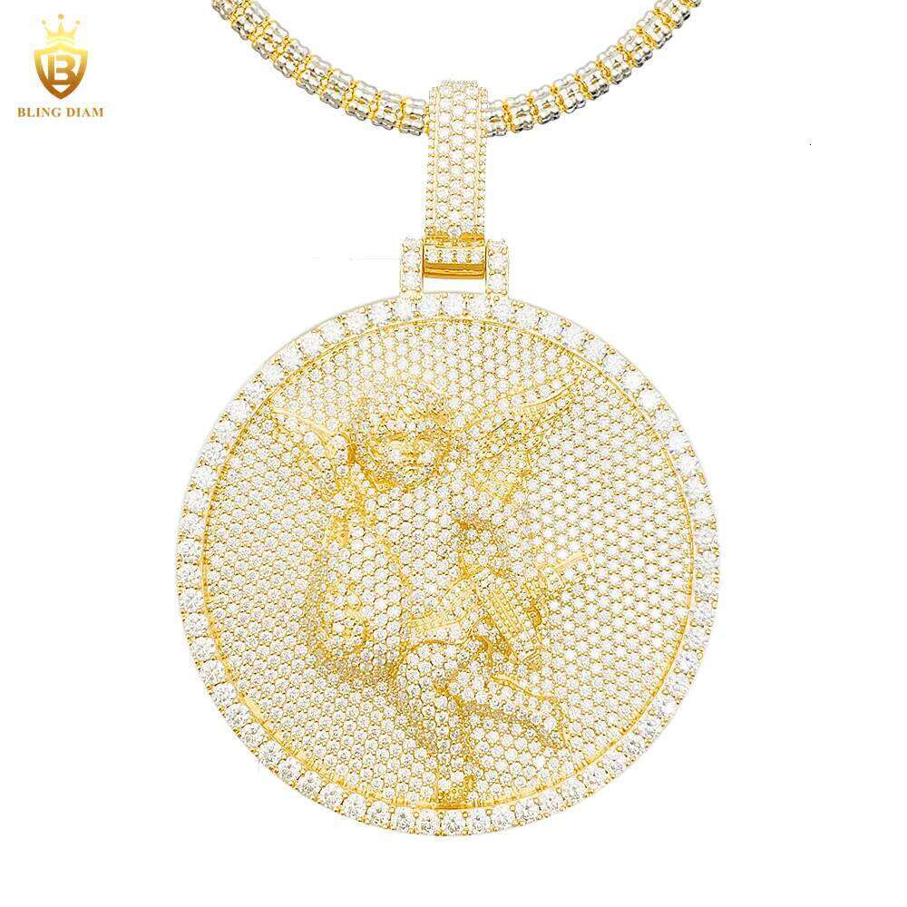 Iced Out Hip Hop Jewelry Necklace Dia VVS Moissanite Custom Angel Pendant Sterling Sier GRA Certificate