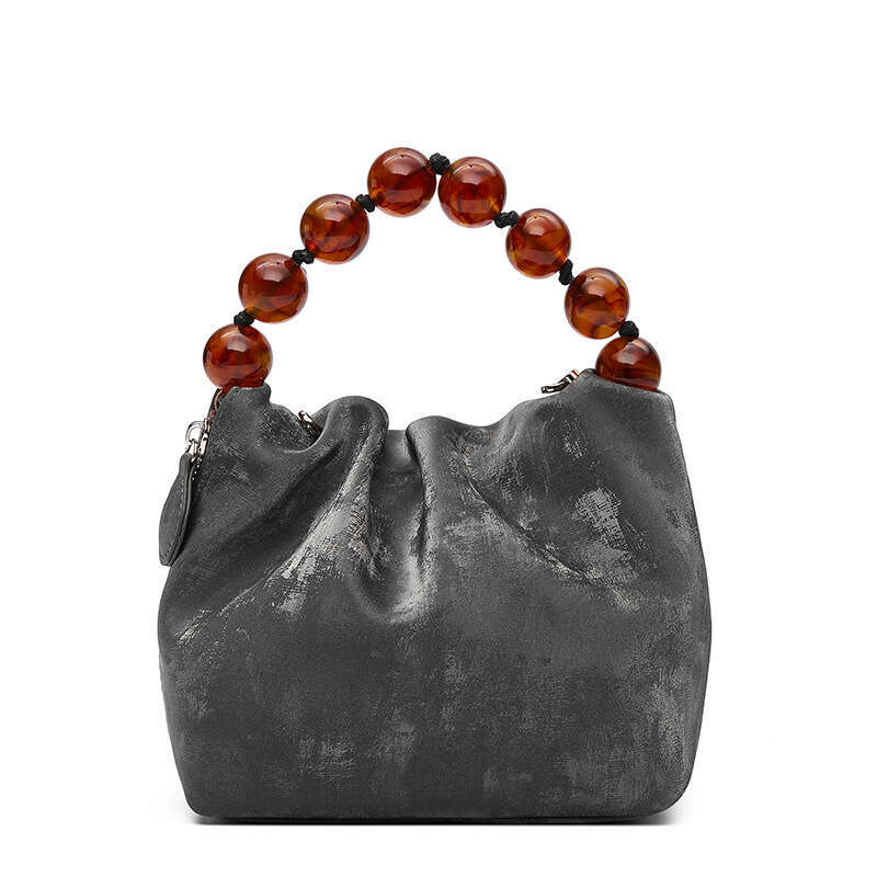 High-end Chinese Style Velvet Handbag for Women, New Fashionable Crossbody Beaded Genuine Leather Shoulder Bag