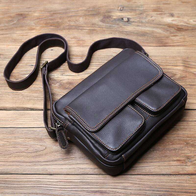 Retro Handmade Leather Men's Shoulder First Layer Cowhide Crossbody Messenger Casual Trend Men 8 Inch Ipad Bag NZPJ