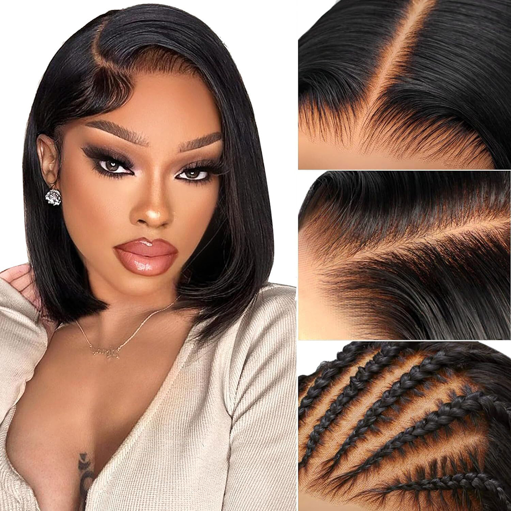 Brown 350 Wig Straight Bob Look Like Human Hair 13x4 Closure Bob Wig Peruvain Transparent Hair Pre Plucked Short Bob Glueless Lace Front Wig For Woman