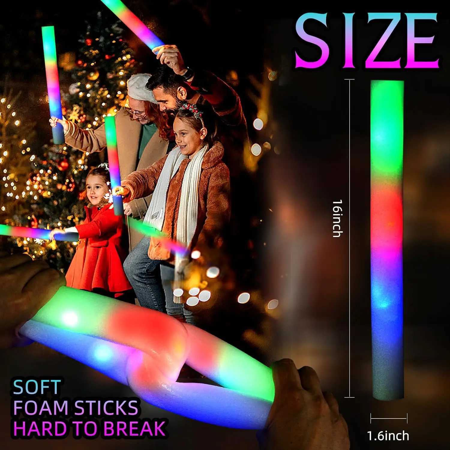 30Pcs Foam Glow Sticks with 3 Modes Colorful Led Flashing Glow Stick Glow in The Dark Party Supplies for Wedding Raves Concert W250528