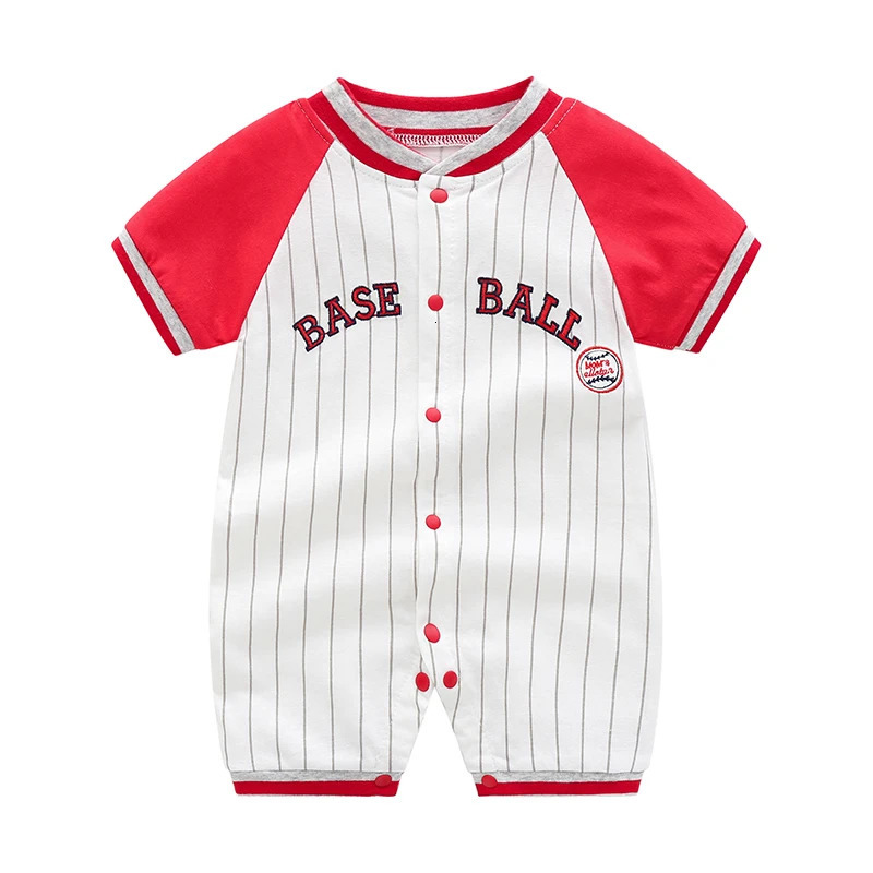 Summer baby boy jumpsuit born baby jumpsuit pure cotton baseball uniform short-sleeved breathable crawling suit 250528