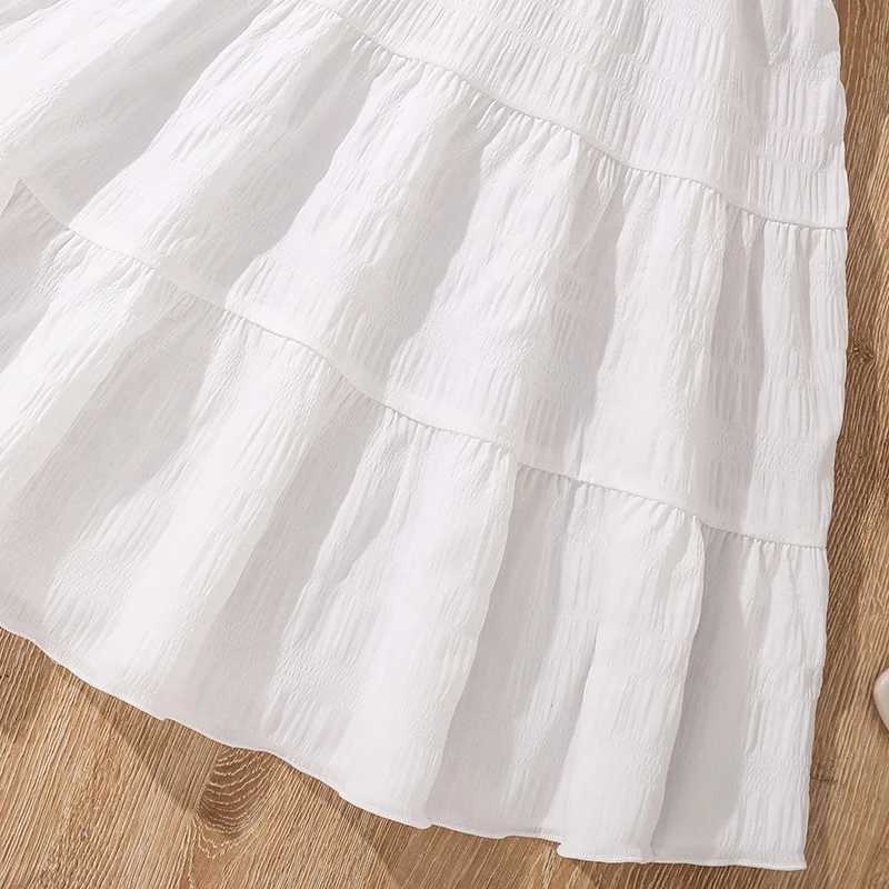 Kids White Dress Summer Off-the Shoulder Shirred-Bodice A-line Dress Birthday Party Communion Wedding Dress Tween Girls Dress X250528