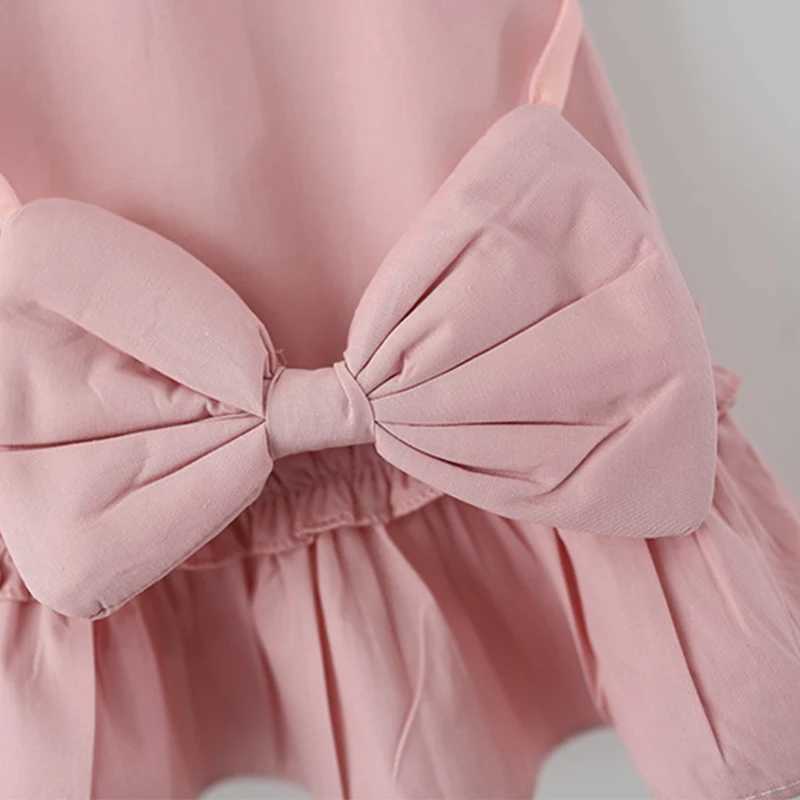 Cute Doll Collar Baby Girl Dress Summer New Ruffled Hem ChildrenS Sleeveless Clothes+Bow Hanging Decoration (0 -4 Years Old) X250528