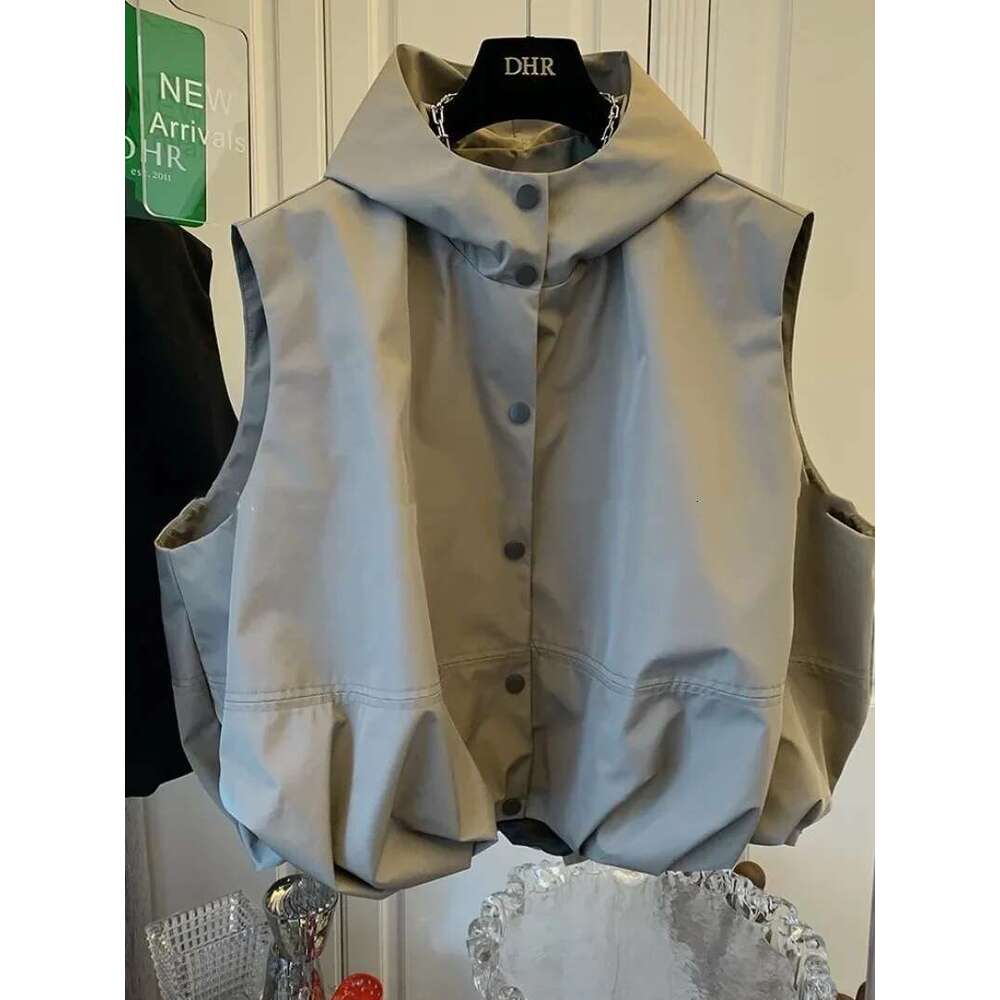 Crop Trench Tops 2025 Casual Black Waistcoat Chalecos Para Mujer Loose Vest for Women Single Breasted Sleeveless Hooded Jacket