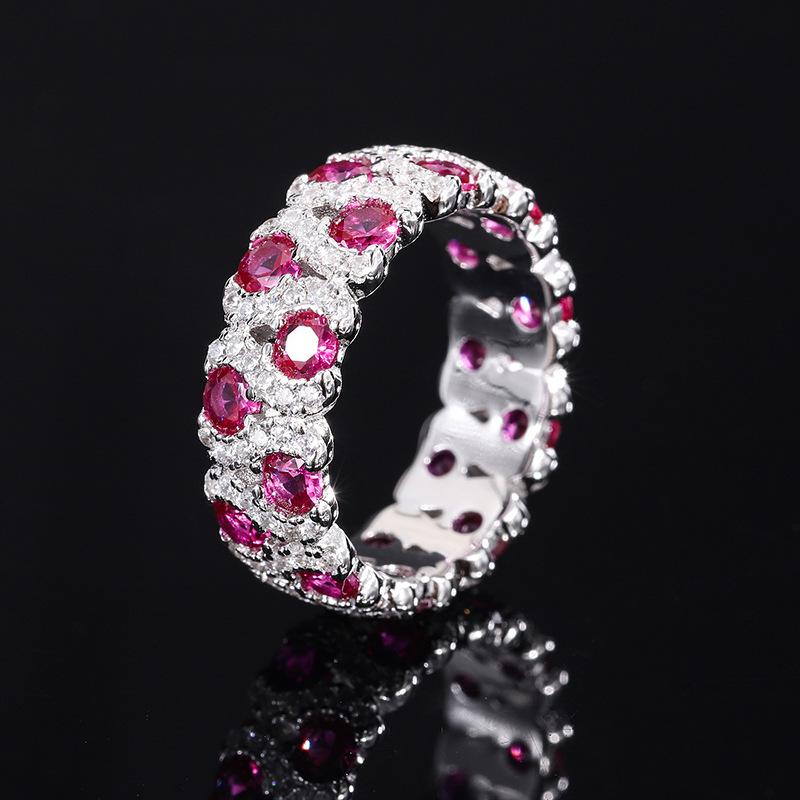 S925 sterling silver highly popular fashionable unique and elegant style imitation red diamond and green diamond band ring gift for mom girlfriend dau