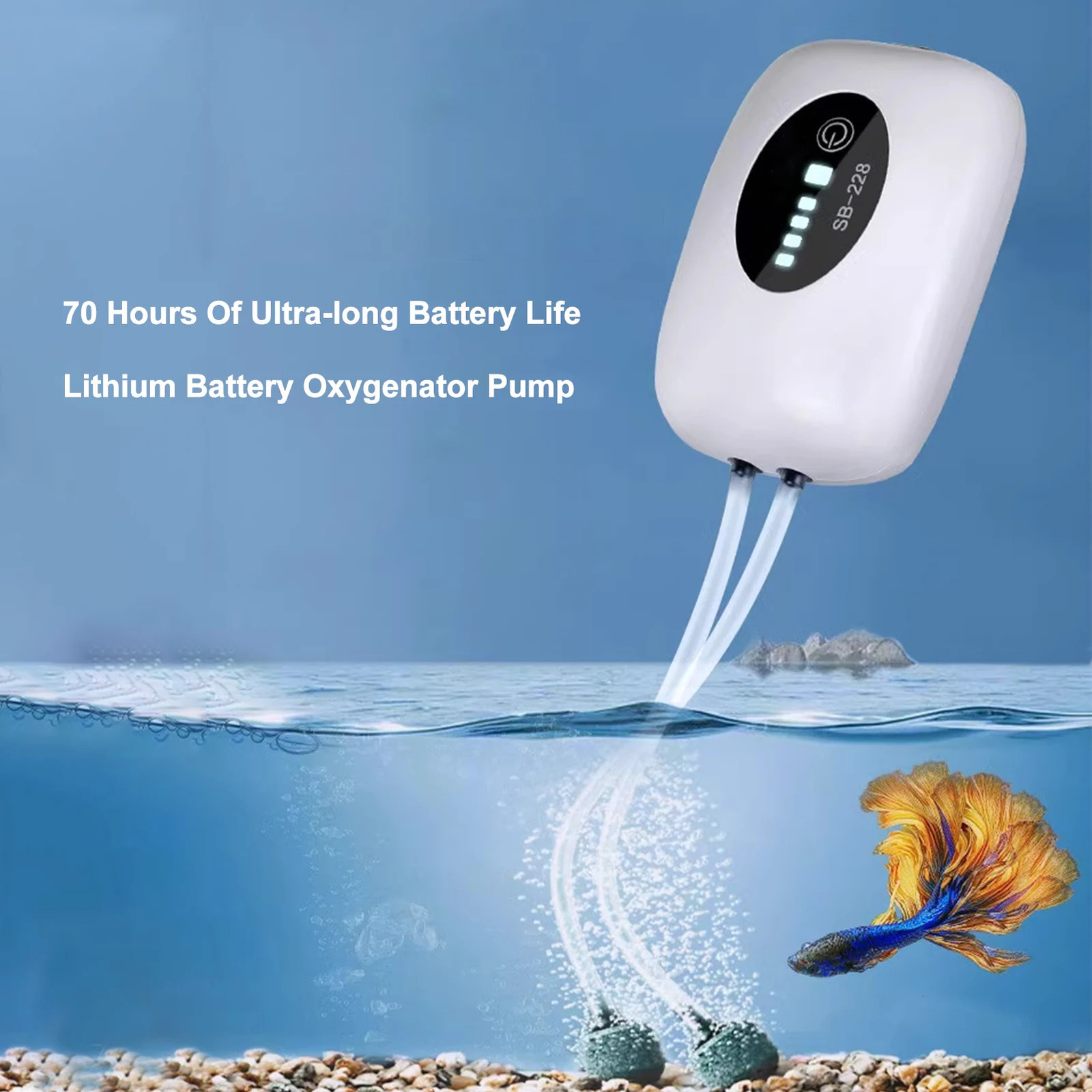 Aquarium Air Oxygen Pump Fish Tank Bubbler Lithium Battery Quiet Durable and Portable Automatic Start-up Ideal 250604