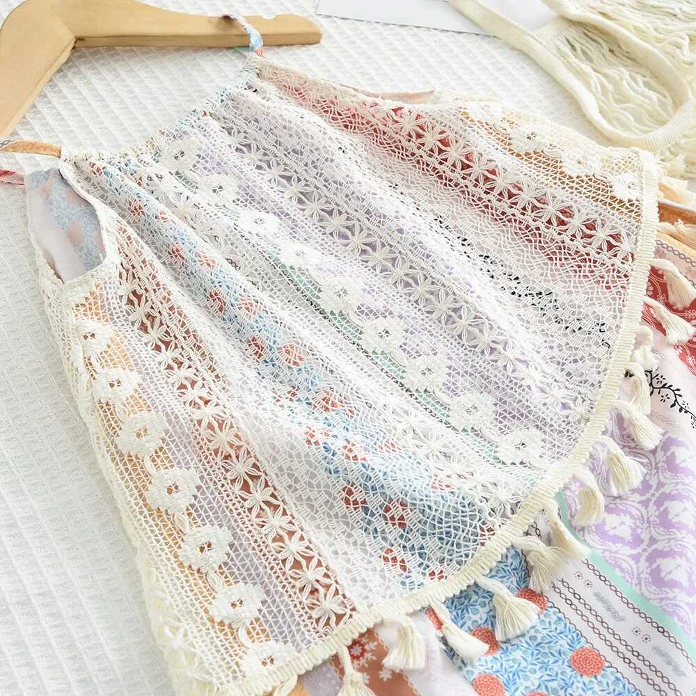 Bear Leader Summer Girls Sweet Dress Tassel Patchwork Printing Loopholes Casual Princess Dress Fashionable Childrens Clothing X250528