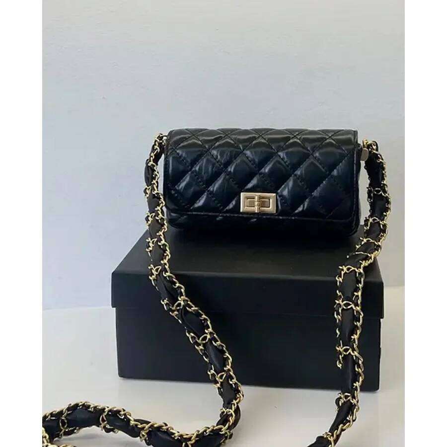 Free Shopping High-End Tweed Style Women's 23K Gold Chain 2024 New Single Shoulder Slant Cross Small Square Bag Motorcycle Equipment Acces