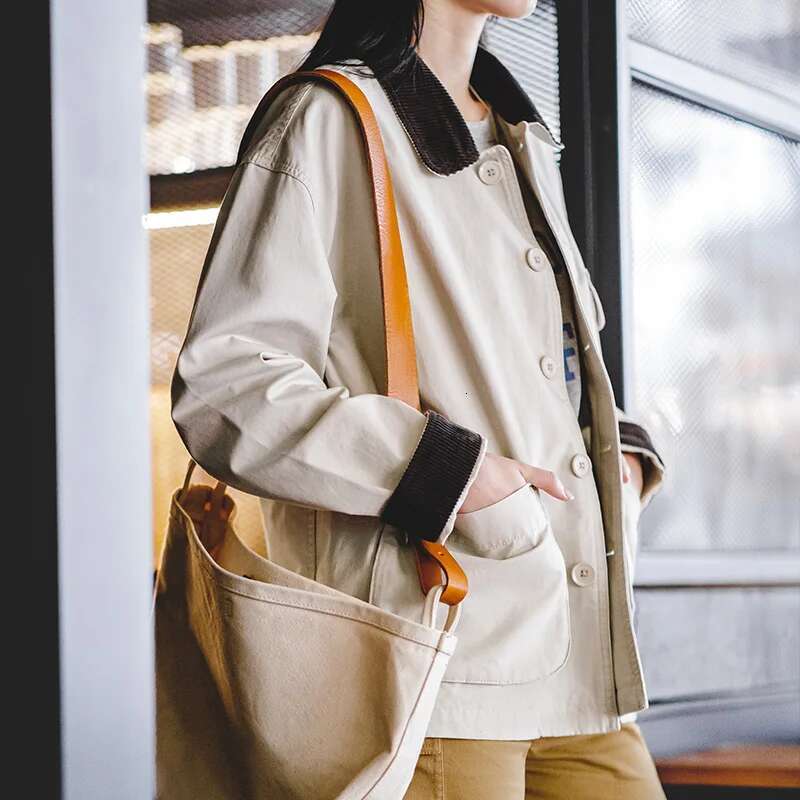 Maden Women's Corduroy Lapel Collar Spring Ginger and Beige Color Working Jacket Oversized Vintage Coat Hunting Tops
