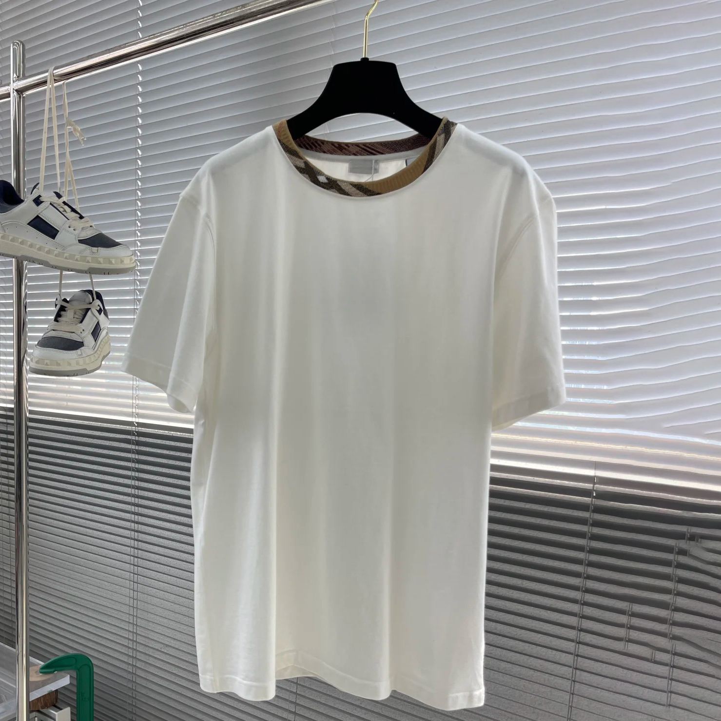 High quality designer men's T-shirt, fashionable checkered pure cotton T-shirt, polo shirt, men's shirt, summer casual sports round neck top