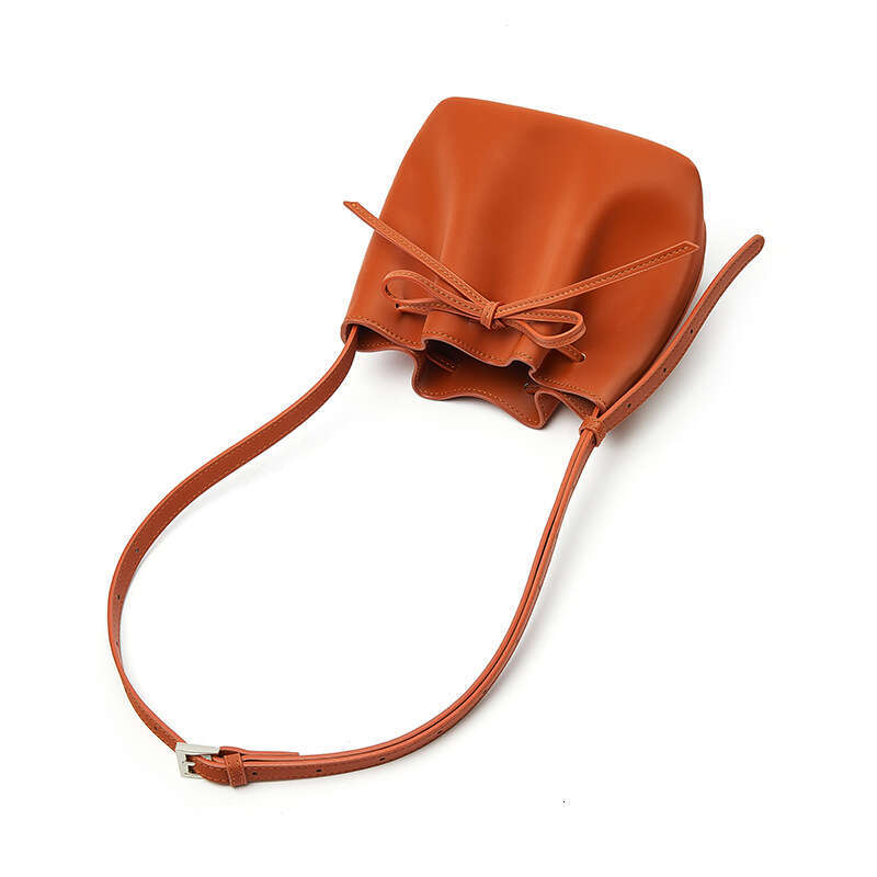 2024 New Women's High-End Satin Cowhide Crossbody Korean Style Casual Drawstring Genuine Leather Underarm Shoulder Bag