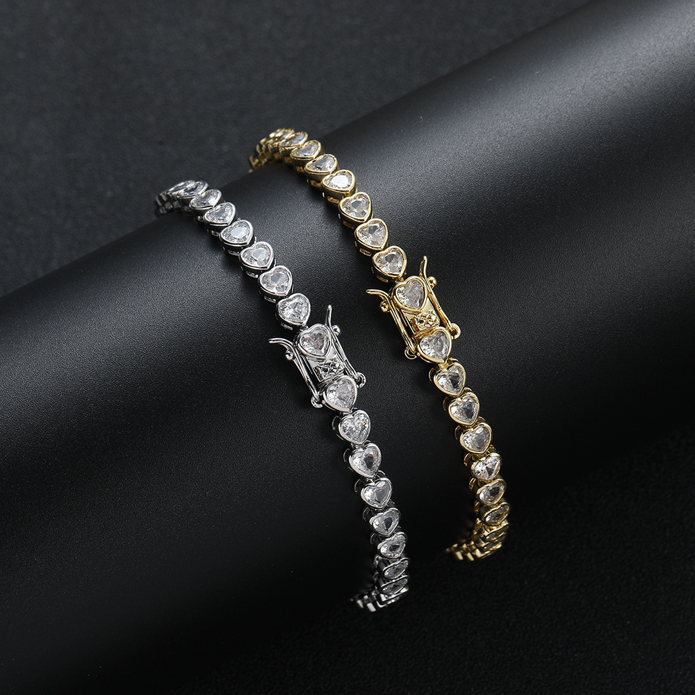 4mm 5mm New Colorful Love Sparkly Diamond Tennis Chain Bracelet Rainbow Cubic Zirconia Trendy Hip Hop Bracelets Heart Charm Wolf Tide Hand Jewelry Pul