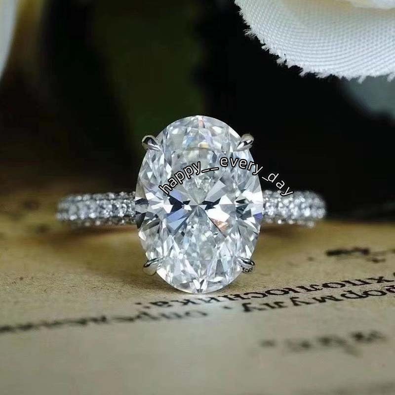 4CT Large Moissanite Diamond Wedding Rings Stunning Luxury Jewelry Real 100% 925 Sterling Silver Oval Topaz Party Eternity Women Engagement Band Ring 