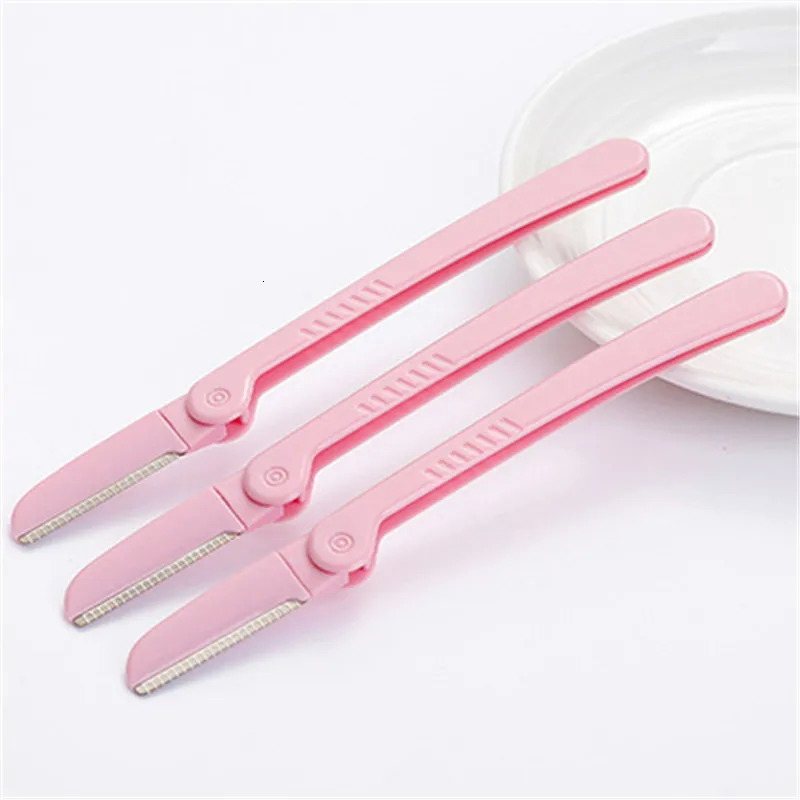 3PcsSet Pink Folding Eyebrow Trimmer Armpit Hair Razor Beauty Face Eye Brow Shaper Shaver Stainless Steel Blades Makeup Tools 250516