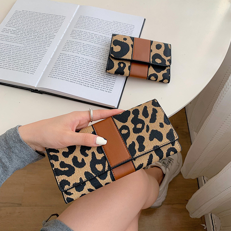 Free Shipping Designer Bag Female New Leopard Print Internet Celebrity Fashion Large Capacity Zero Folding Multi Card Position Long Wallet