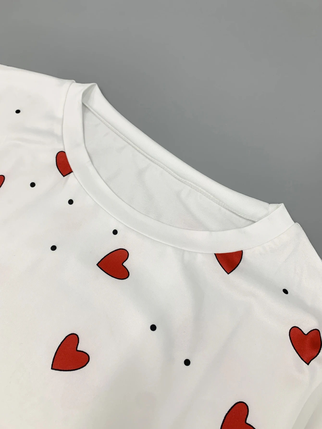 Plus size womens round neck love printed shortsleeved Tshirt simple and versatile knitted sweater pullover top 250519