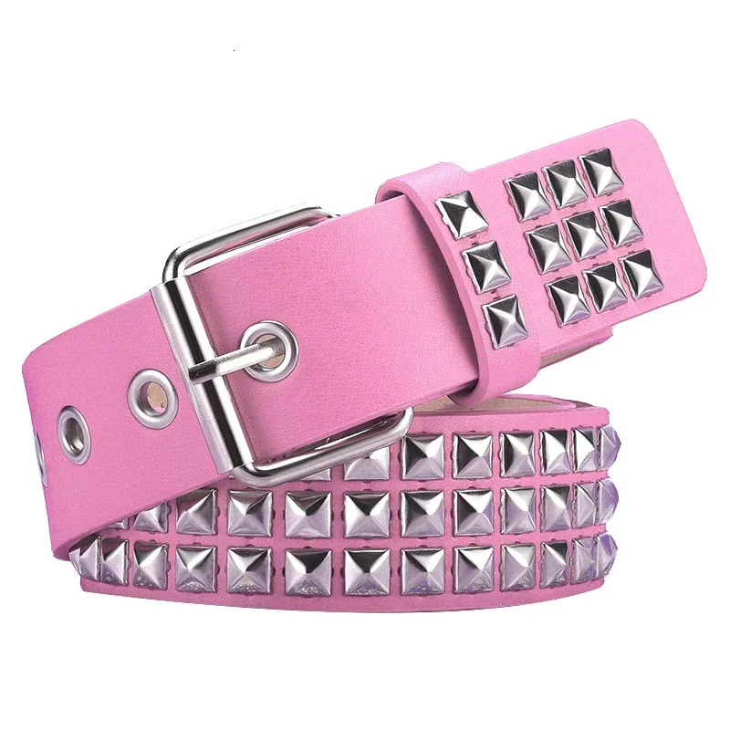 Retro Square Bead Rivet Belt Men Women Universal 3-row Pyramid Inlaid with Silver Punk Gothic Belt Hip Hop Dance Accessories 250520