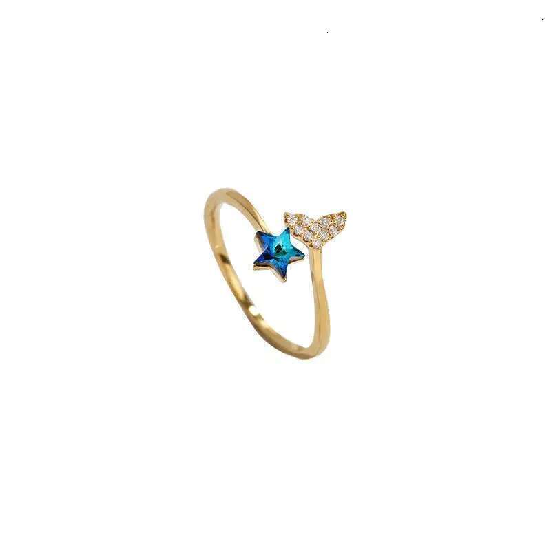 Beauty fish tail female ins personality, simple and cold style, open mouth ring, fashionable, niche, light , trendy, liquid food finger ring