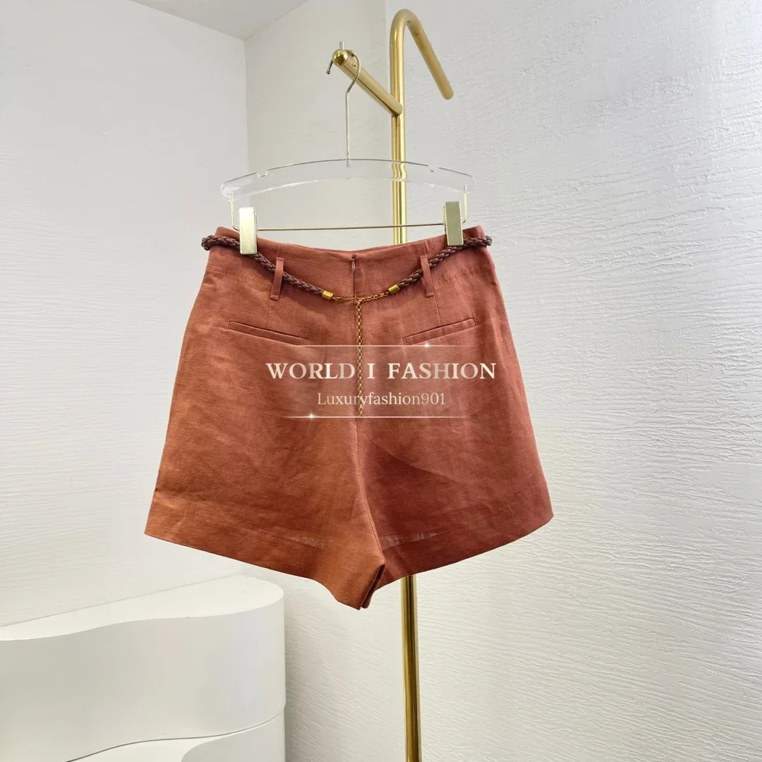 Red High Quality Casual Back Zipper Shorts Silk 2025 Fashion 250527
