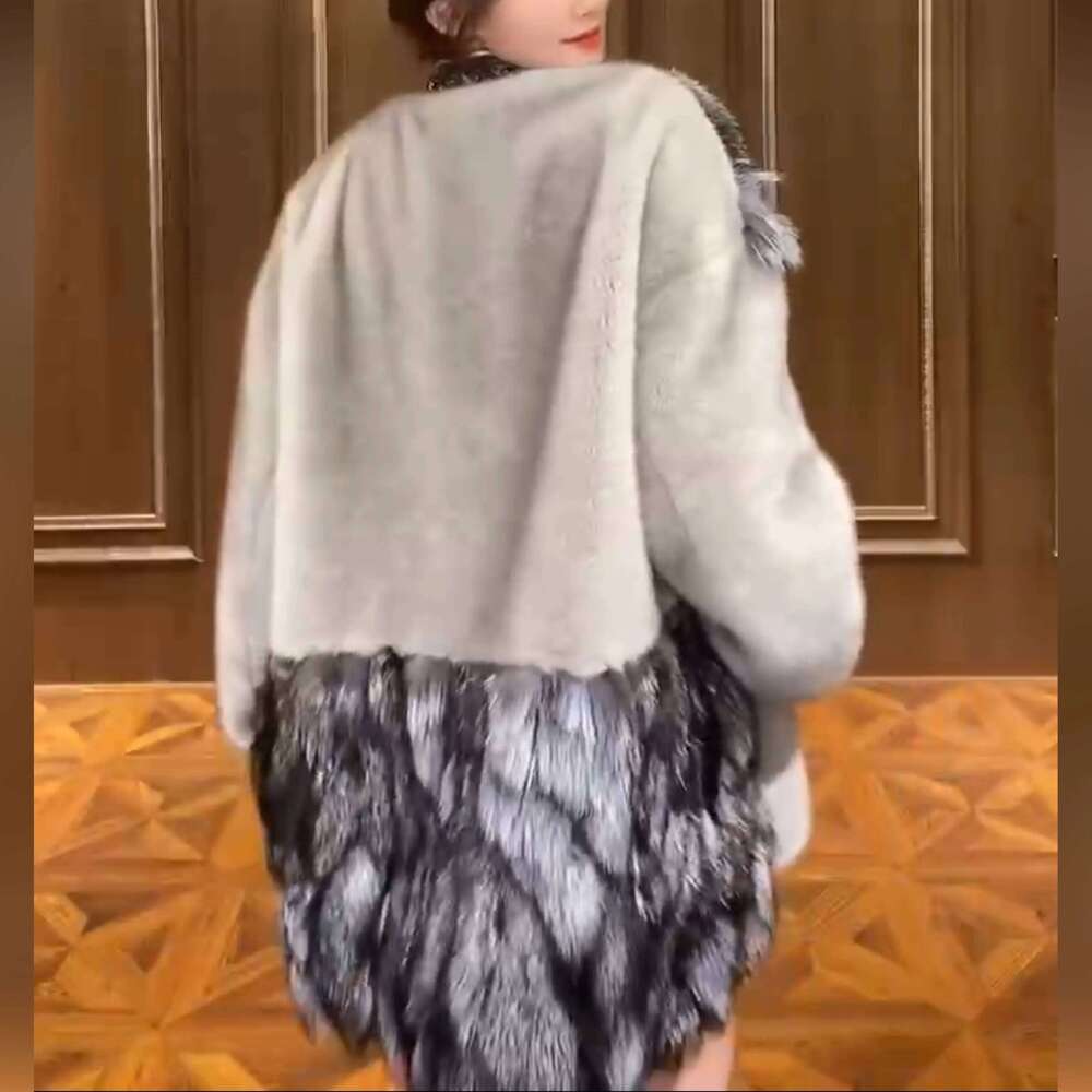 Women's New Fox with European Mink Jacket Long-Sleeved Coats Mid-Length Winter Warm Slimming Fashion Fur Coat
