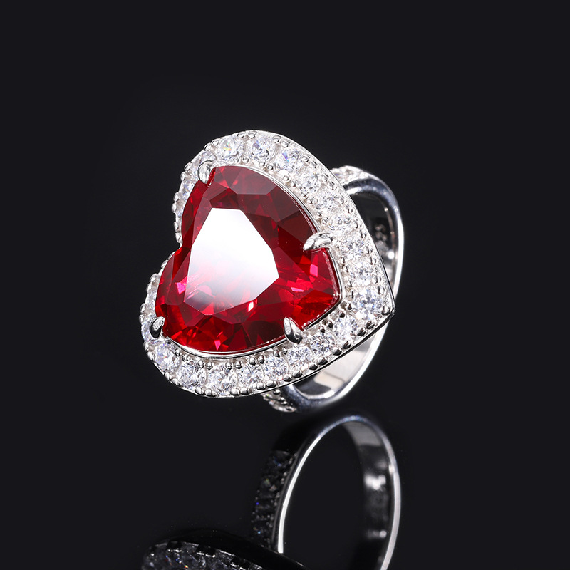 15*15 Love Jewelry Set S925 sterling Silver rose Red High Carbon Diamond Ring, Pendant Necklace, Earrings ,Antique Classic Elegant Precious Jewelry Se