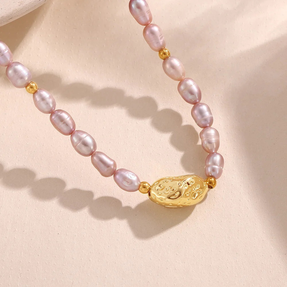 Elegant Purple Freshwater Pearl Necklace for Women Copper Beaded Clavicle Chain Jewelry Gift Wholesale 250520