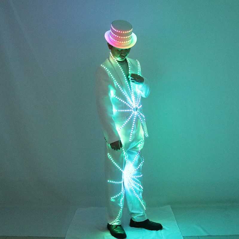 LED Illuminated Suit Hat Michael Jackson Performance Suit Stage DJ Bar Night Show Fluorescent Set W250528