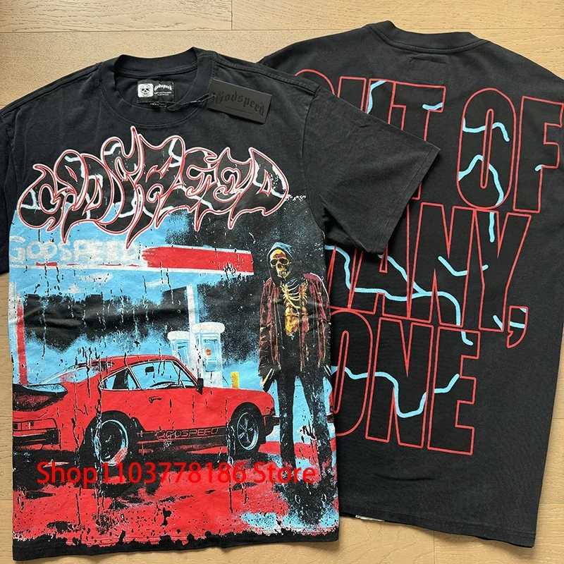 Harajuku Hip Hop GOD SPD T-shirt Car Skeleton Print Strtwear Men Women Loose Casual Summer New Godspd Short Slve TsC250418