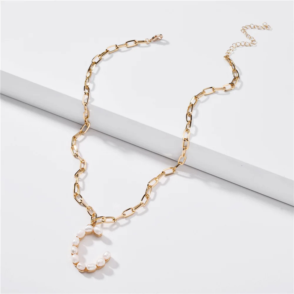 F.I.N.S INS Style Freshwater Pearl Big Initial Alphabet Pendants for Women Curb Thick Long Chain Link Necklace Women 250520