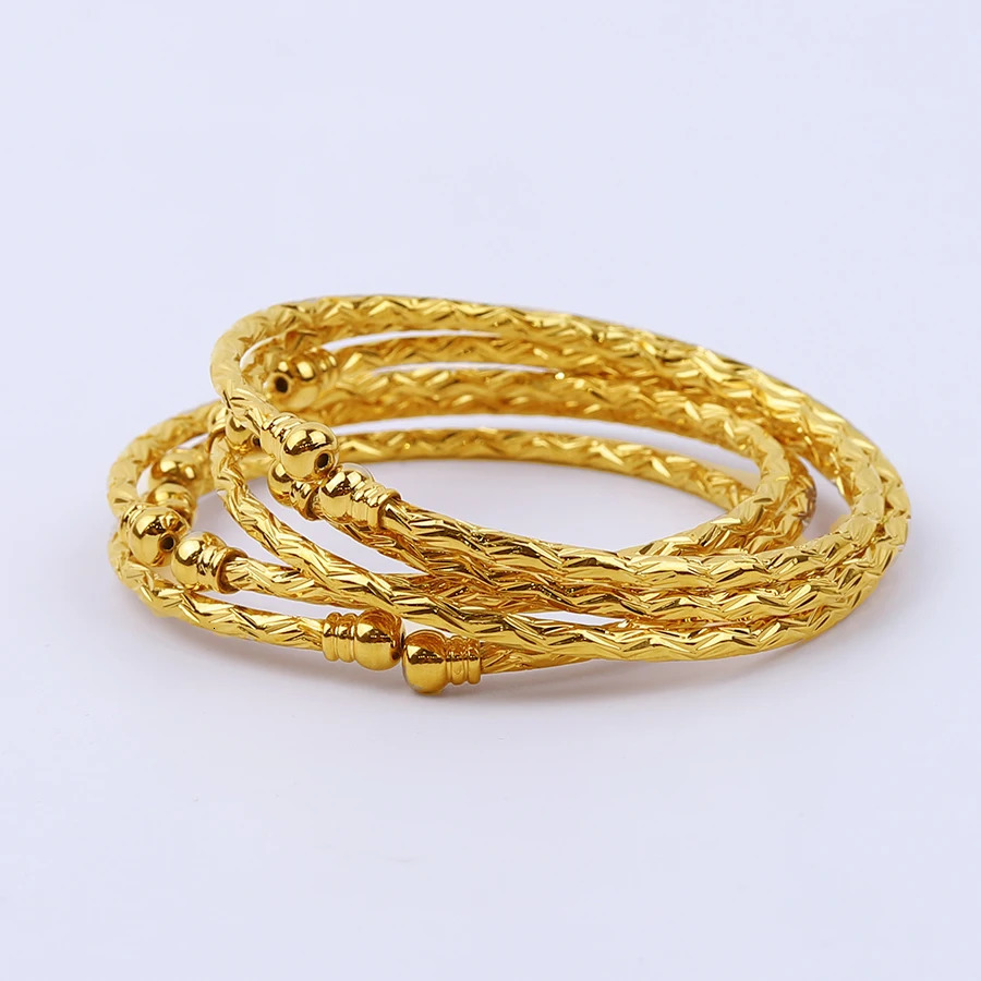 3MM6pcs Ethiopian Wedding Bride Gift Gold Color Indian Bangles Dubai Jewelry For Women Africa Ball Jewellery Beads Bracelet 250517