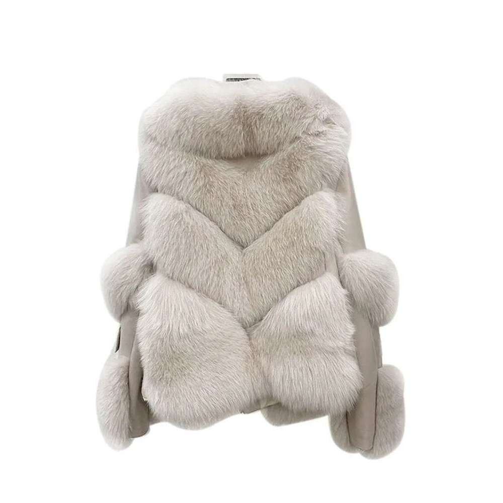 ZADORIN New Winter Coats Furry Fox Coat Women Turn Down Collar PU Leather Splicing Warm Lining Faux Fur Jacket